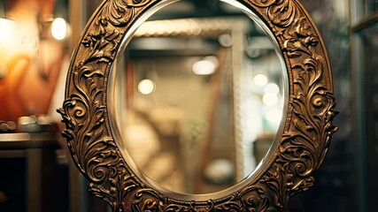 ornate mirror reflecting vintage charm in a rustic setting