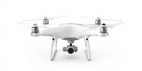 Fototapeta premium A sleek, white drone equipped with a camera, designed for aerial photography and videography.