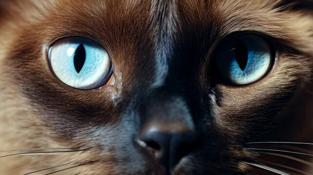 Siamese cat with striking blue eyes and inquisitive expression