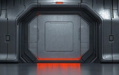 Futuristic Metallic Portal in Sci-Fi Environment with Ambient Light Reflections