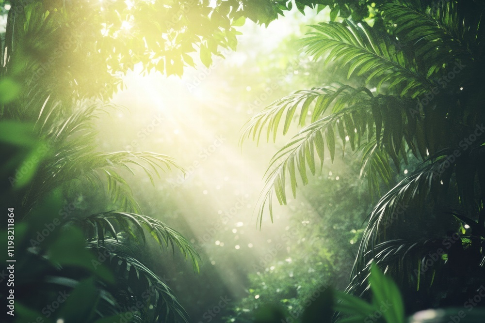 Aufkleber serene green forest with sunlight filtering through leaves creating a peaceful atmosphere in natures