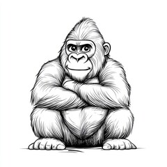 Fototapeta premium Majestic Gorilla: A Captivating Black and White Portrait of a Calm Ape. A stunning wildlife illustration, perfect for nature lovers and art enthusiasts.