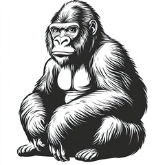 Obraz premium Majestic Gorilla: A Stunning Black and White Illustration of a Powerful Ape in its Natural Habitat