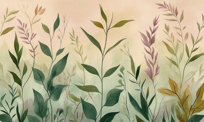 Fototapeta premium Seamless Watercolor Leaf Pattern for Wall Decoration Vintage Floral Art