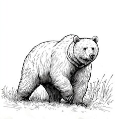 Fototapeta premium Majestic Grizzly Bear in its Natural Habitat: A Captivating Black and White Illustration