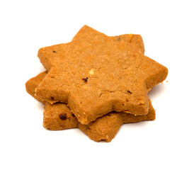 Cinnamon and chocolate chip cookies, seven point star shape, isolated on White background 