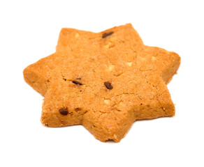 Cinnamon and chocolate chip cookies, seven point star shape, isolated on White background 