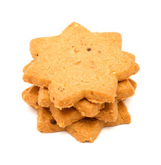 Cinnamon and chocolate chip cookies, seven point star shape, isolated on White background 