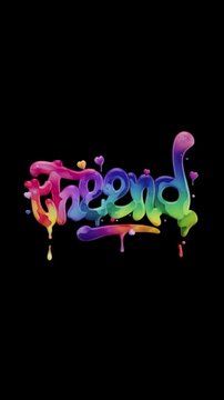 Sinking graffiti ending transition animation with a colorful wet dripping paint effect on a black background. Animated ending message for content creators in a liquid effect theme.