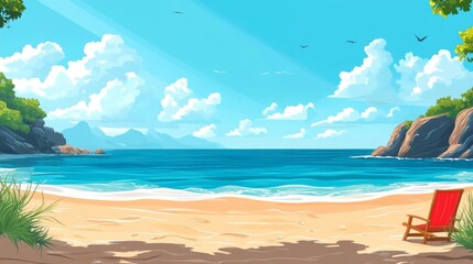 Naklejka premium Seascape with beach, sand and sea. illustration