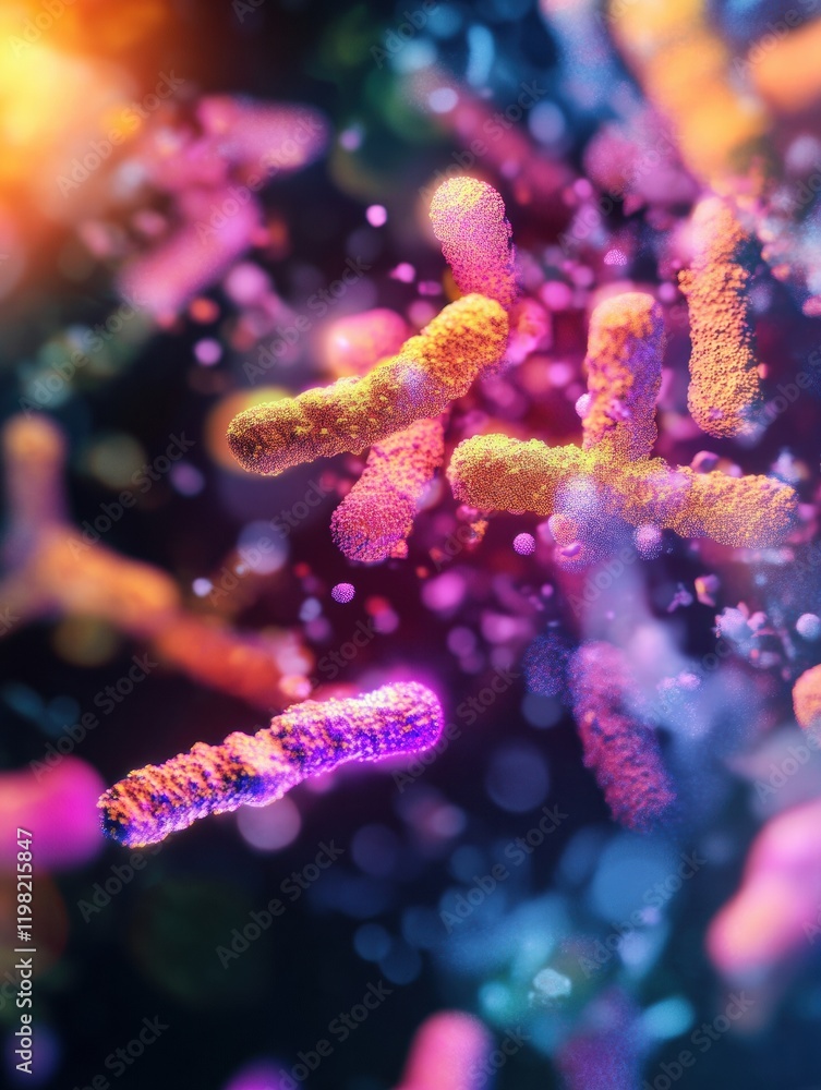 Aufkleber exploring the vibrant interaction between antibiotics and bacteria captured under microscopic observ