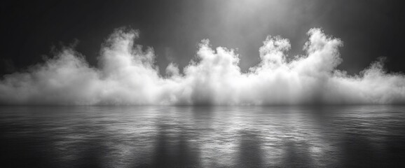 Cloudscape over calm water, dramatic lighting, background for design