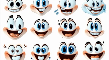 Fototapeta premium Cartoon faces with different expressions on white background. Vector illustration