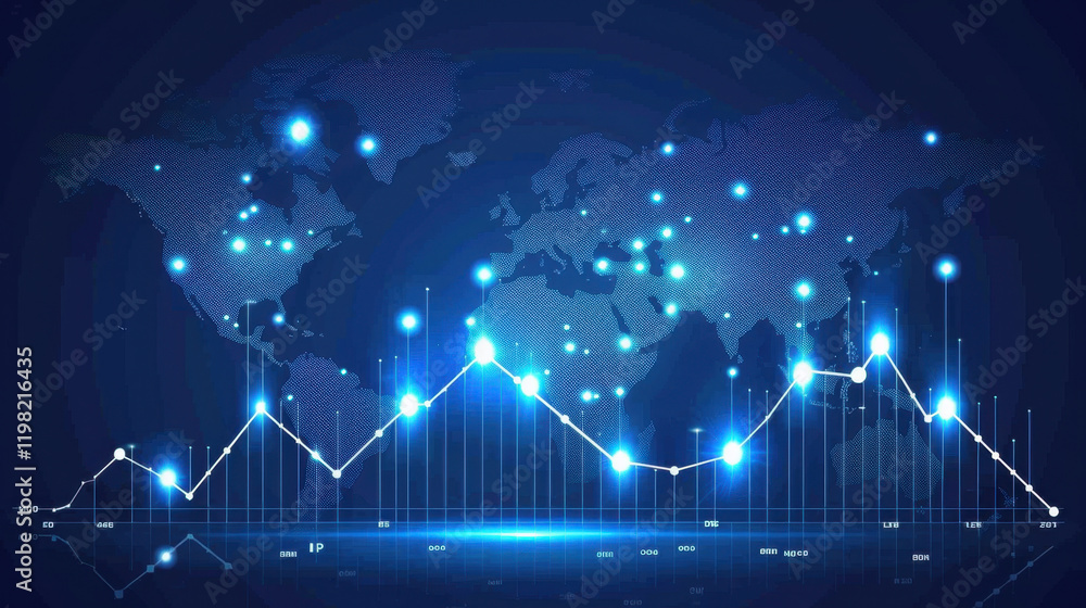 Poster visualize global data trends with dynamic world map and glowing graphs. this represents data analysi