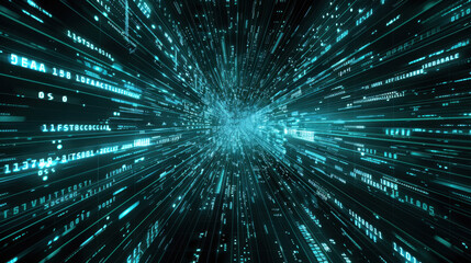 Fototapeta premium Digital data streams create sense of speed and technology, showcasing futuristic perspective with glowing blue lines and numbers