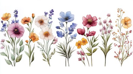 Watercolor floral bouquets isolated on white background. Hand-drawn illustration