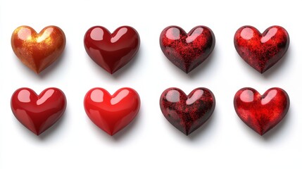 Obraz premium Red hearts on a white background. 3d rendering, 3d illustration