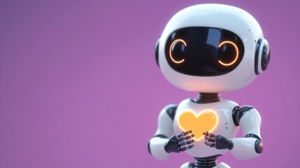 Obraz premium Robot holding heart shape on bokeh background, Valentine's day concept