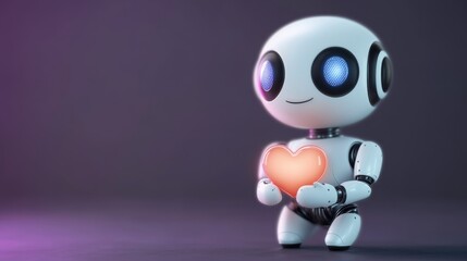 Robot holding heart shape on bokeh background, Valentine's day concept
