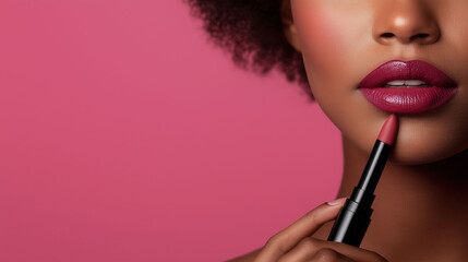 Obraz premium Close up of African American woman's lips with lipstick