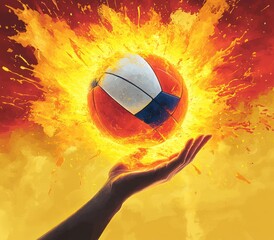 Dynamic Volleyball Illustration with Splash Background and Grunge Elements
