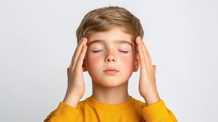 Young Boy with Eyes Closed Holding Head in a Calm Pose