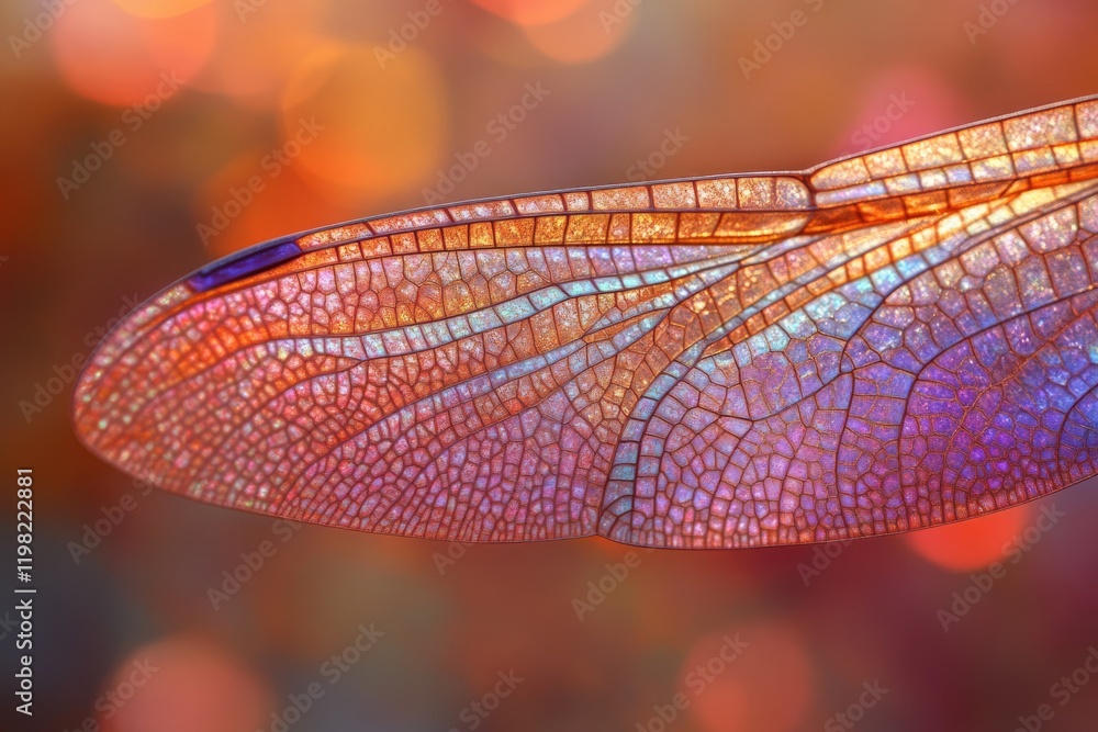 Poster close-up of a dragonfly's wing showcasing intricate vein patterns and iridescent colors.