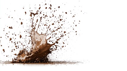 Rich chocolate splash on a white background, capturing the essence of indulgence and sweetness.
