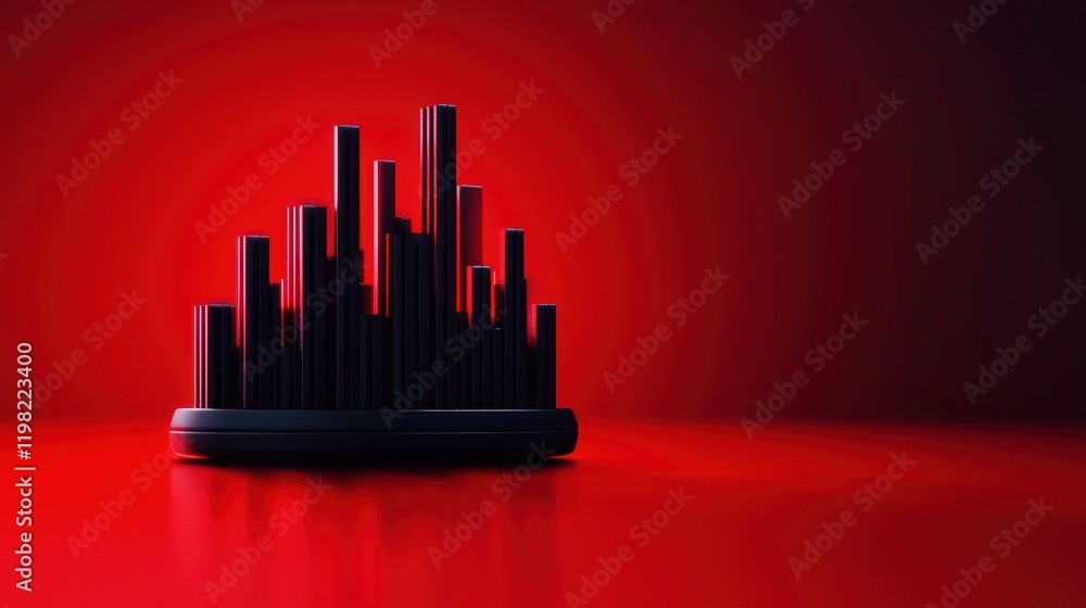 Poster abstract sound wave visualization with red background and columns