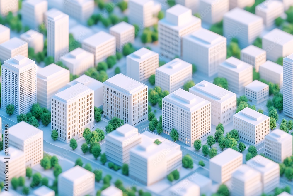 Poster High Angle View of Dense Urban Cityscape with Modern Building Layout and Greenery : Generative AI