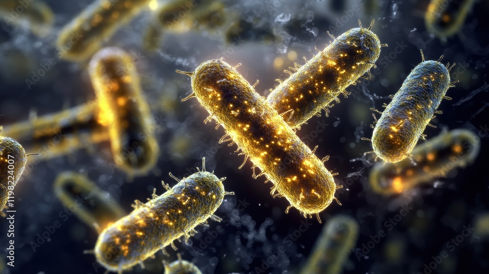 Leinwandbilder 3d render showcasing diverse microbes with intricate details and glowing features in a dark environm