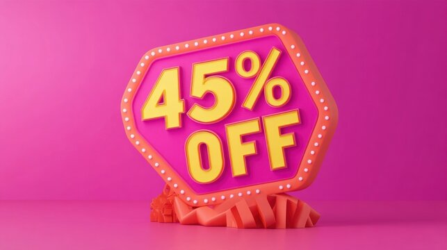3D render of a 45% off sale sign.