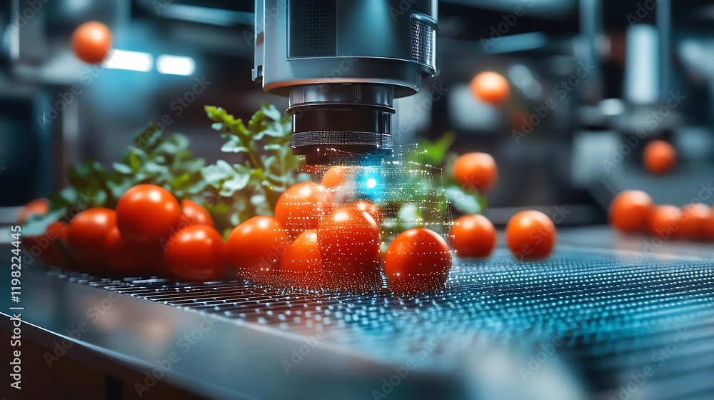 Fototapete advanced robotics technology sorting fresh tomatoes in modern facility : generative ai