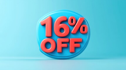 3D render of a blue circle with 16% off in red.