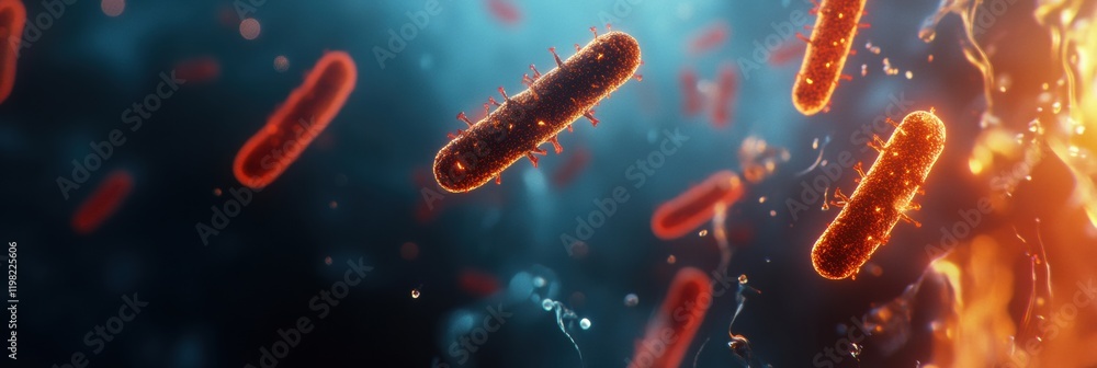 Poster 3d render showcasing vibrant microbes suspended in a dynamic and colorful environment. generative ai