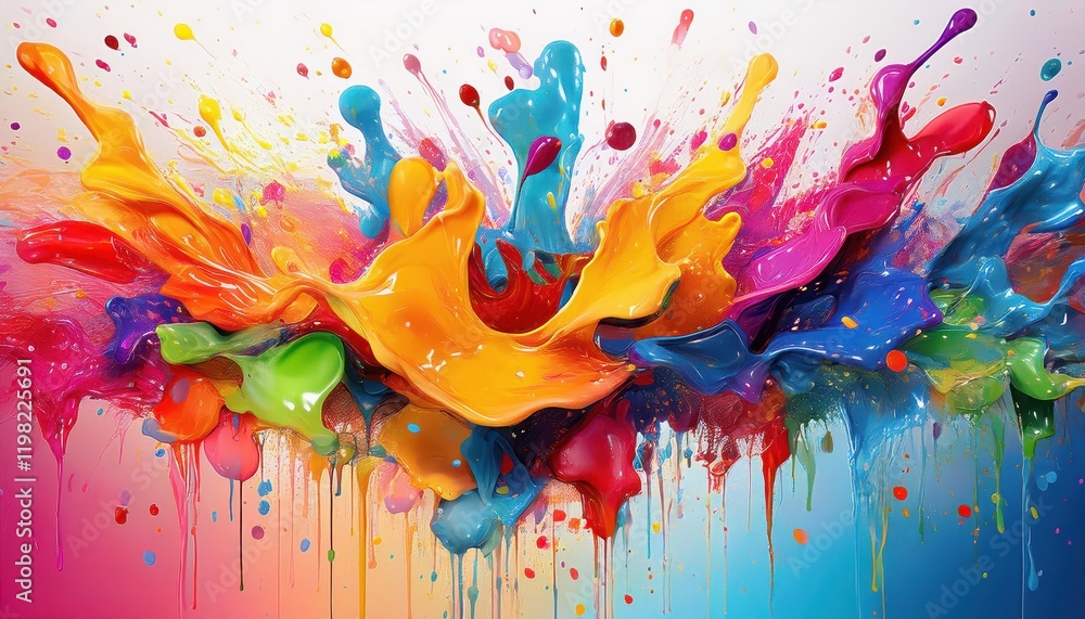 Poster vibrant splash art an exuberant abstract backdrop, brimming with color and texture, showcasing a stu