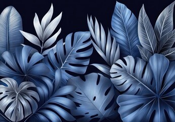 Tropical Leaves Monochrome Wallpaper Design Elegant Art Deco Style Botanical Illustration
