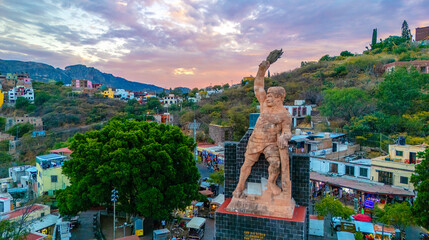 December 5, 2025. Guanajuato, Mexico: Aerial view of the monument to Mexican hero Pípila in the...