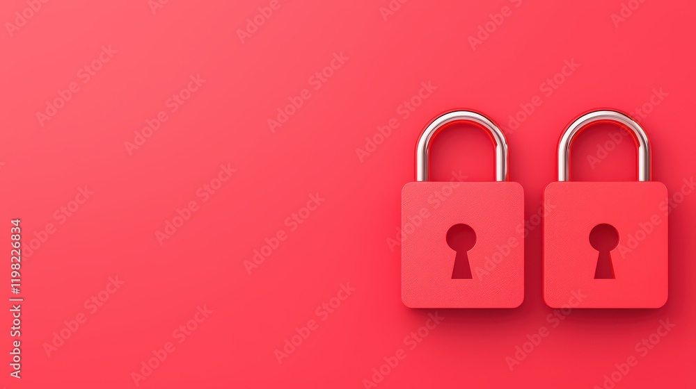 Poster red padlocks on vibrant red background representing security concept