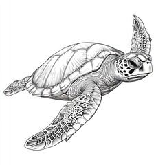 Obraz premium Majestic Sea Turtle: A Detailed Ink Drawing of a Graceful Ocean Creature. Perfect for nature lovers and art enthusiasts.