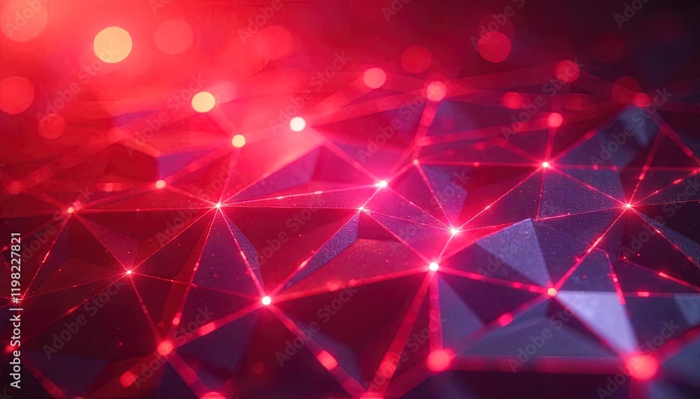Poster abstract red geometric network illuminated with light