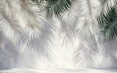 Minimalist Tropical Palm Leaves on Textured Background with Soft Light and Depth
