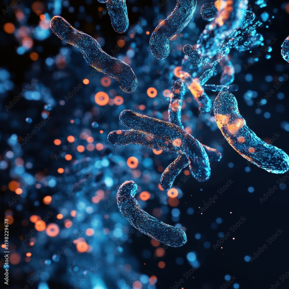 Fototapete intricate 3d render showcasing a vibrant scene of microbes interacting in a dynamic and colorful env