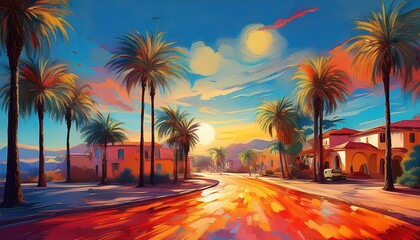 Vibrant and Colorful Scene of Las Palmas, showcasing the Spanish Architectures Bold Colors and Stunning Atlantic Backdrop.
