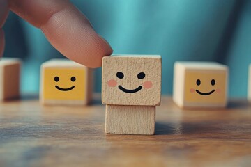 Choosing Happy Smile Face Wooden Block for Positive Feedback and Mental Health Assessment for Children and Well-Being