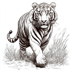 Fototapeta premium Majestic White Tiger: A Stunning Close-up Drawing of a Powerful Predator in its Natural Habitat