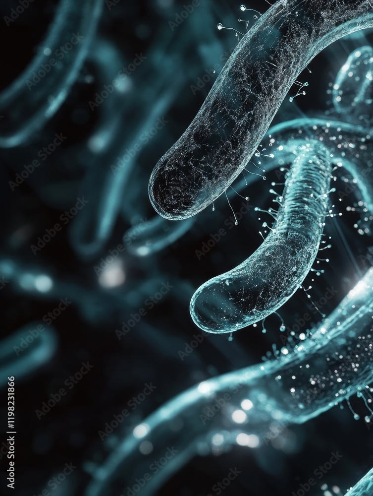 Aufkleber 3d render showcasing the intricate structure of various microbes in a dark environment. generative a