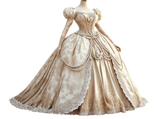 Obraz premium Elegant Gown with Pearl Belt on Transparent Background, Isolated