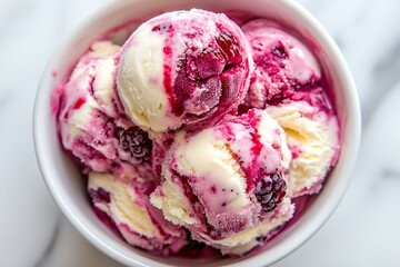 Tantalizing Raspberry and Vanilla Ice Cream with Natural Swirls in Elegant Bowl : Generative AI