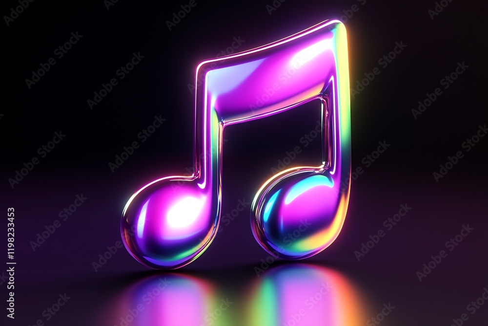 Poster vibrant neon music note symbol with illuminated colors and stylish modern design : generative ai